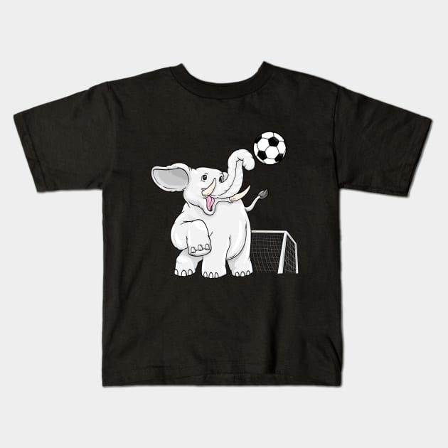 Funny elephant is playing soccer Kids T-Shirt by Markus Schnabel